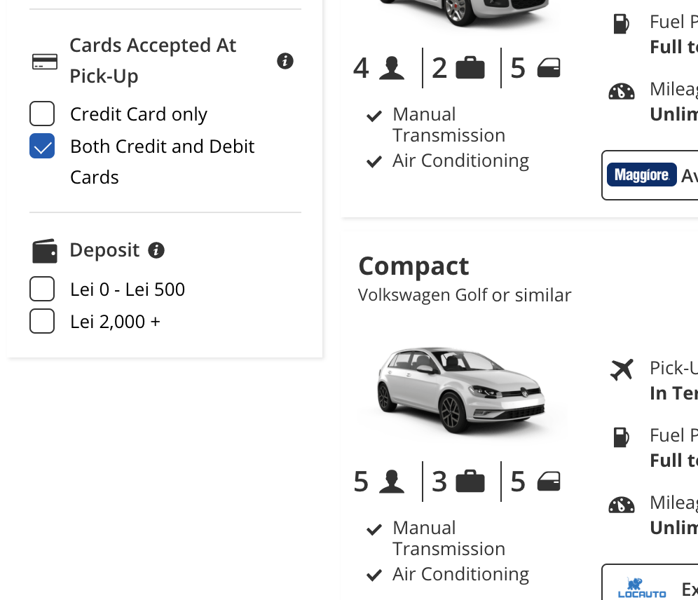 italy car rent debit card